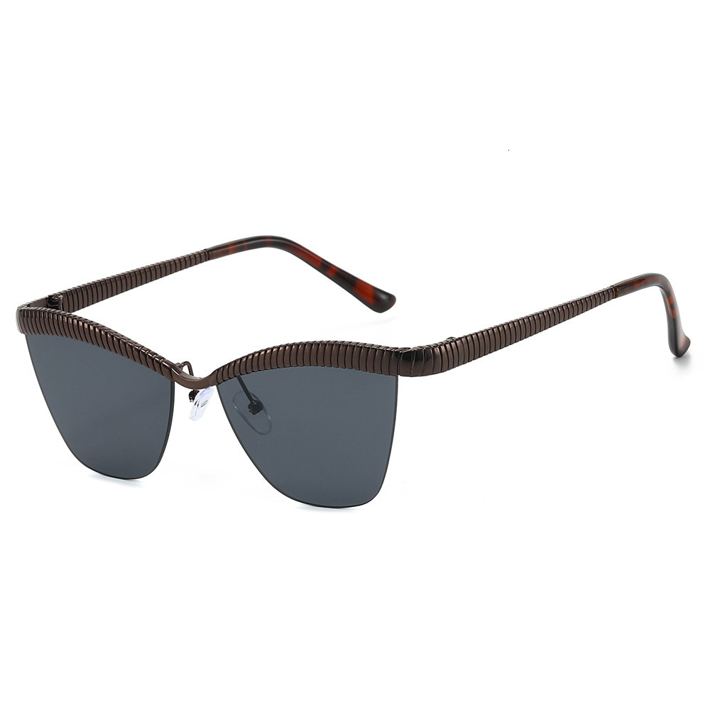2026 New Half-Rim Fashion European And American Style Unique Cat-Eye Ins-Style Striped Metal Sunglasses - view 3