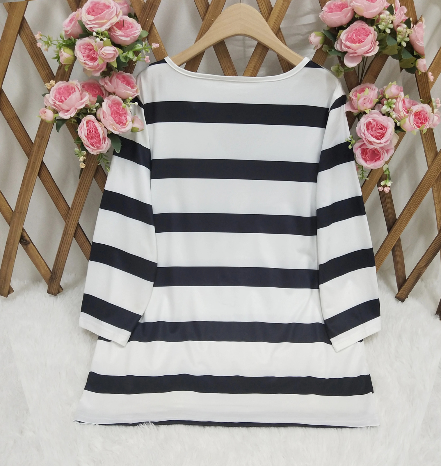 Ladies striped and printed half-button placket large-size long-sleeved T-shirt fashionable elegant casual warm long-sleeved 260626 - view 5