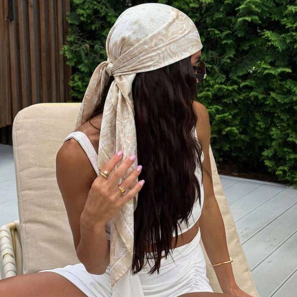 Square Silk Scarf Women Luxury 90cm Brand Satin Print Hijab Scarves Muslim Pareo Bandana Female Shawl Wrap Headband Foulard 26Y06226 - view 3