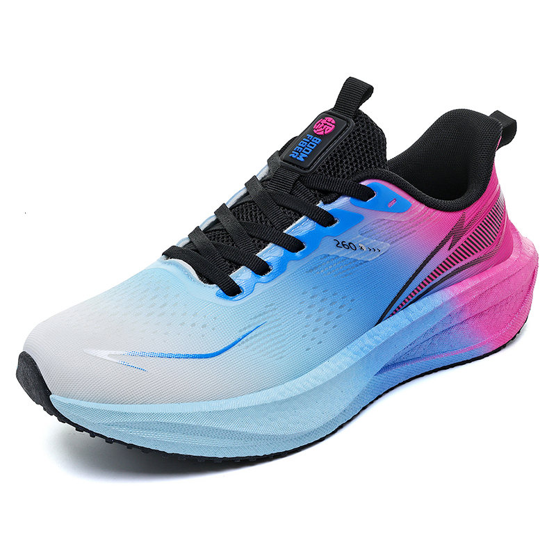 Gradient Color Breathable Mesh Running Shoes Lightweight Shock Absorb Thick Cushion Athletic Sneakers Anti Slip Outdoor Marathon Training Sports Train
