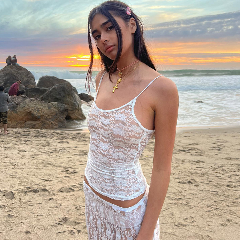 Womens Crop Camisole Top Womens Solid Square Neck See Through Lace Slim Fit Hot Girl Nightclub Layer Tank For Women Daily Summer Street Dating Outfits - view 5