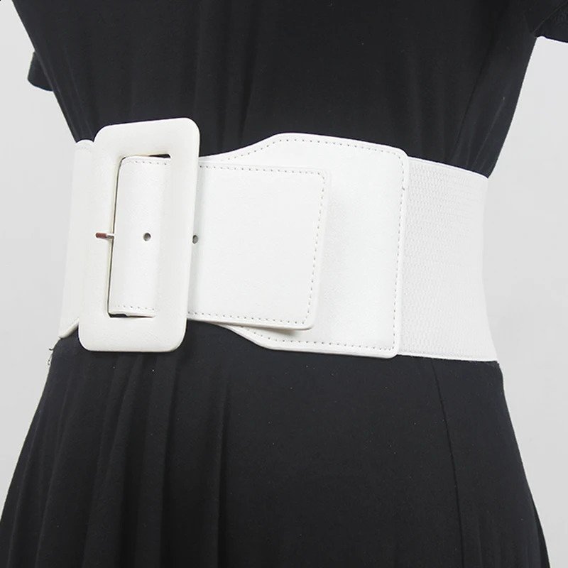 EAM Pu Leather White Irregular Elastic Wide Belt Personality Women Fashion All-match Spring Autumn 2026 1DE7735 260617 - view 3