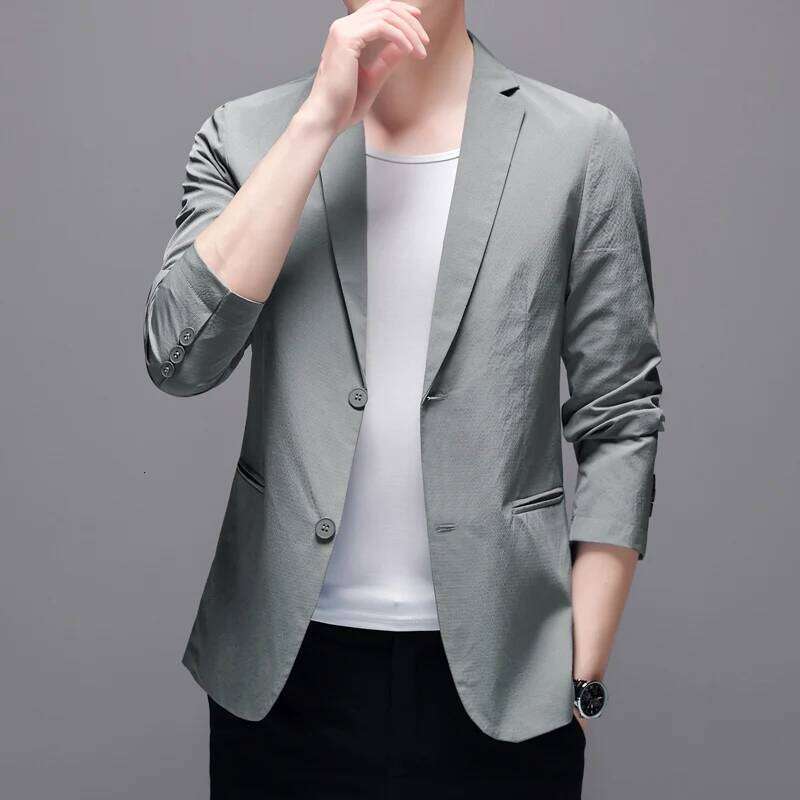 Summer Men's Thin Casual Blazer Solid Color Sunscreen Lightweight Single Suit Jacket for Daily Wear 26L0626 - view 3