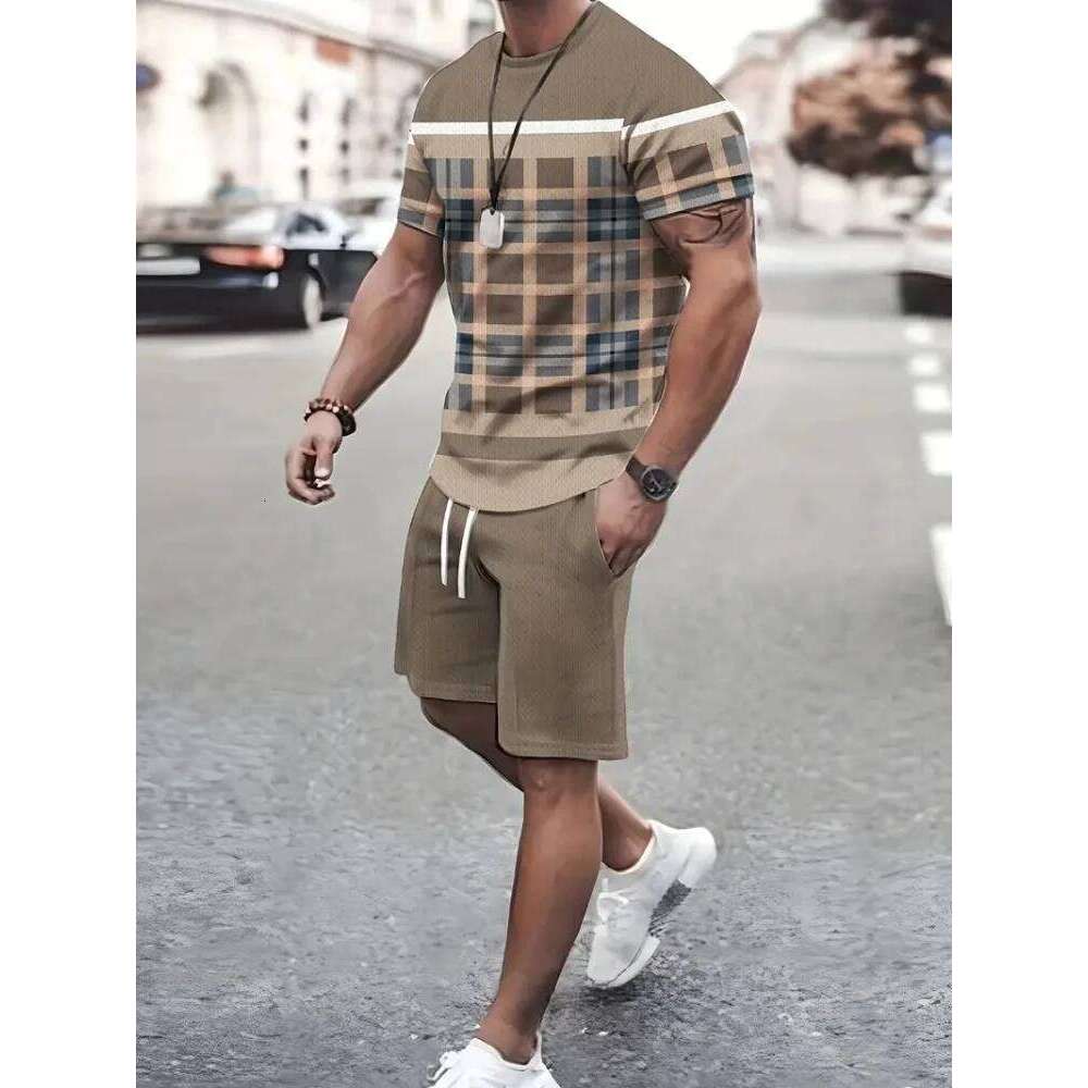 Simple Marble 3D Print Summer Crewneck Top And Shorts Urban Street Fashion Men's Suit Everyday Casual Comfort 26Y0626 - view 3