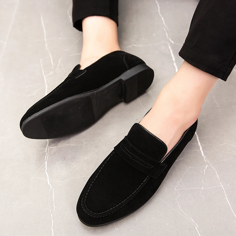 Suede Leather Oxfords Shoes For Men Loafers Casual Slip On y Dress Office Wedding Party Man Moccasins Black 260624 - view 4