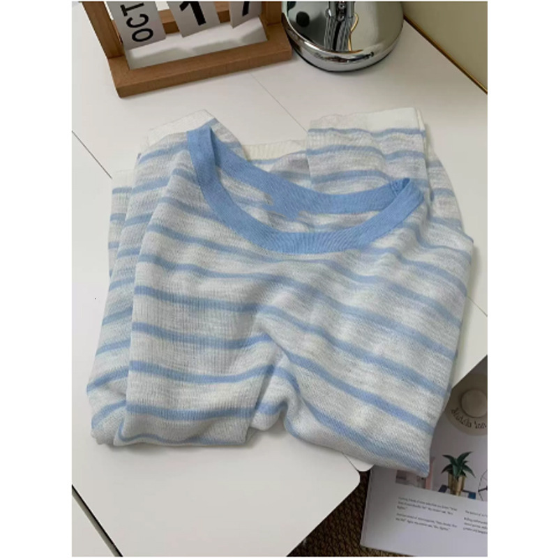 Super Comfortable Flattering~ Skin-Friendly And Breathable Tencel Linen Striped Knit T-Shirt For Women, Sun Protection Cover-Up Sun Protection Clothin - view 3