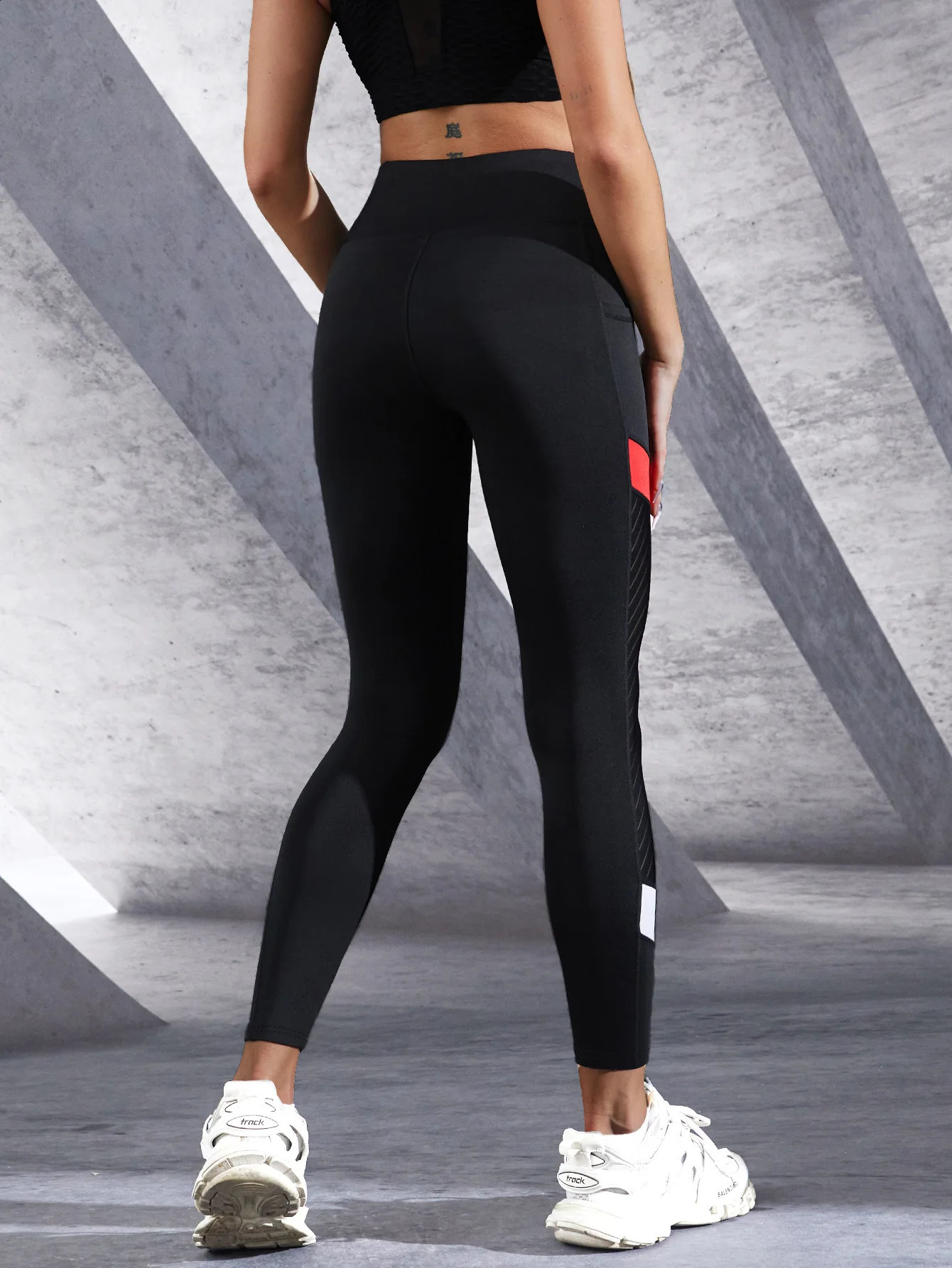 Colorblocked Mesh High Waist Yoga Pants with Side Pockets Leggings for Women Tummy Control Workout Shaping Leggings 260626 - view 3