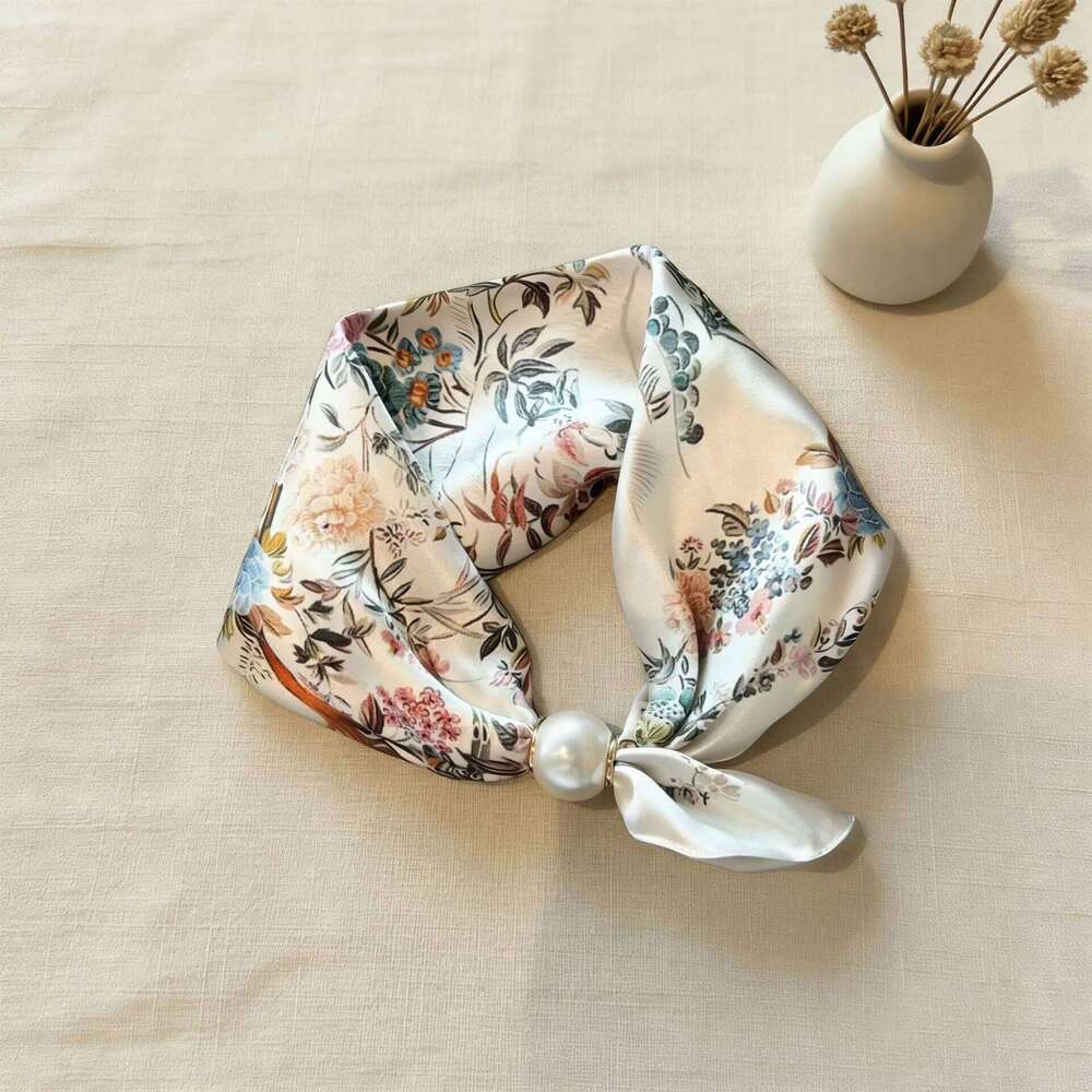Spring Summer Thin Pearl Silk Scarves Magnetic Buckle Lazy Women Girls Sweet Elegant Pendant Collarbone Chain Neck Scarf 26Y06226 - view 4