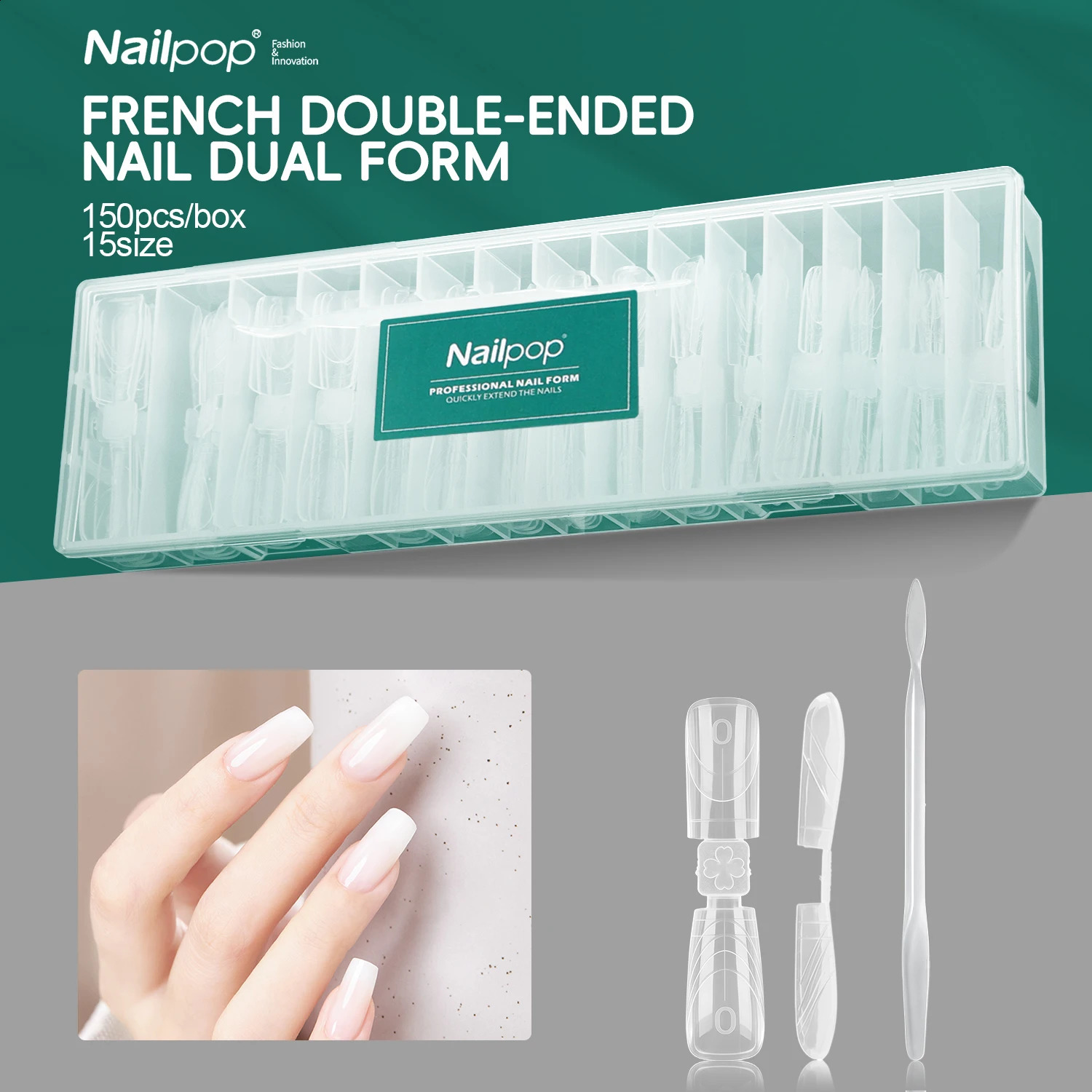 Nailpop Double Ended Nail Dual Forms 150pcs Reusable Square Coffin Extension Molds Gel Builder Tips Professional Salon Nail Art 260626 - view 1
