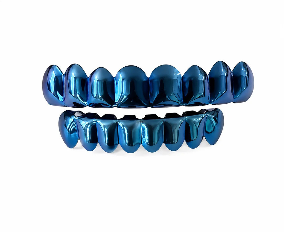 JINAO Hip Hop 6-8 Teeth Smooth surface Drak Blue color Grillzs set Men Women TopBottom shinny Grill Punk Rapper Christmas 260626 - view 5