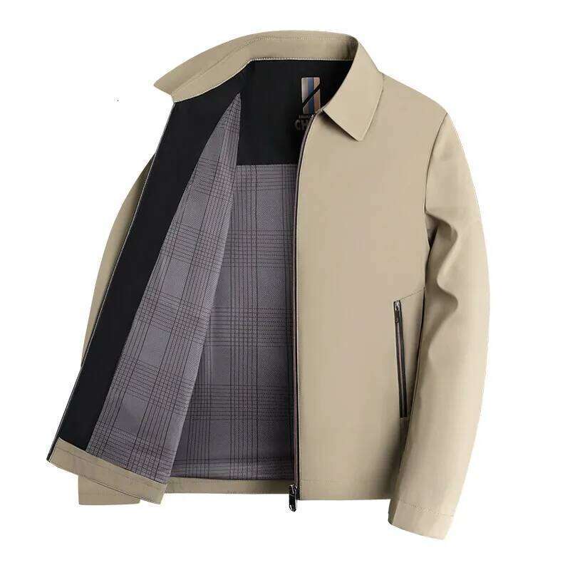 2026 Men's Black Long-sleeve Jacket with A Turn-down Collar, Suitable for Business/casual/executive Wear, Blue and Khaki Coat. W260626 - view 5