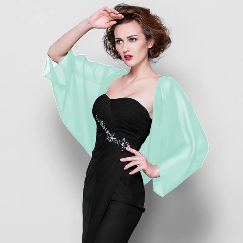 Women Chiffon Bolero Prom Party Illusion Shrug Elegant Soft Wedding Bridal Cape Female Evening Shawl Black Red White 260625 - view 3