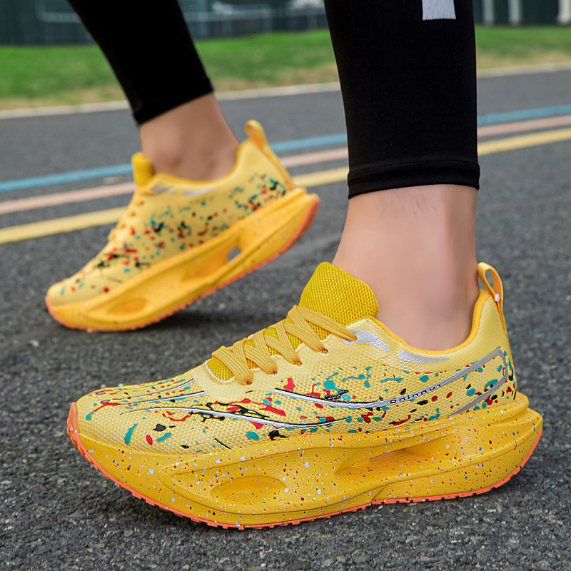 Colorful Ink Splash Mesh Road Running Sneakers For Men Women High Rebound Hollow Midsole Non Slip Rubber Outsole Lightweight Jogging Footwear - view 3