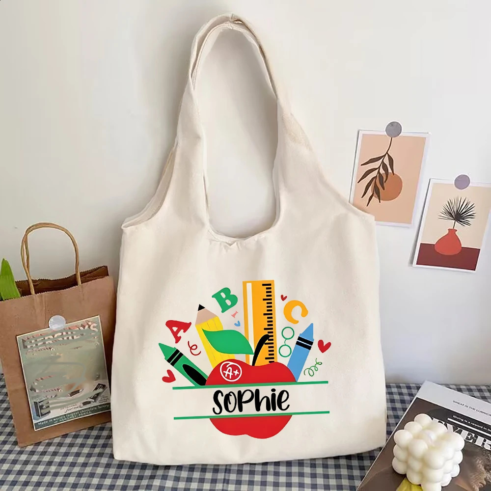 Personalised Shouder Bag Custom Name Canvas Bags Teacher Life Harajuku Handbag Women ShoppingTote Travel Bag Gifts for Teachers 260625