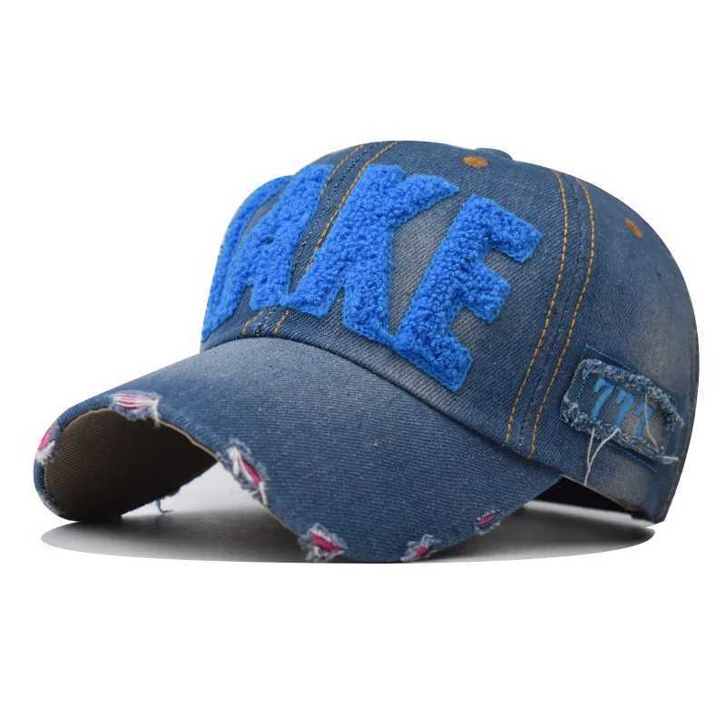 Denim Baseball TAKE Patch Blue Washed Distressed Raw Hem Dad Hats Lightweight Adjustable Sun Hat For Women Men M260626 - view 7