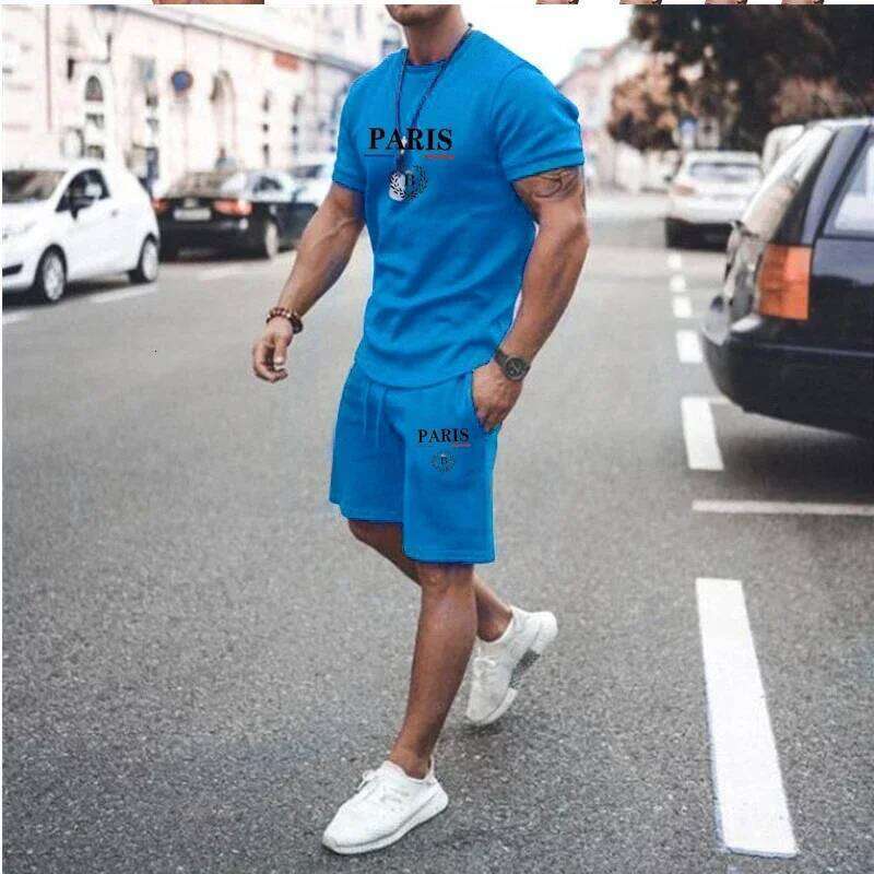 2024 New Summer Short sleeved T-shirt+Split Shorts 2-piece of Sportswear Fashion Jogging Casual Men's Set 26Y0626 - view 5