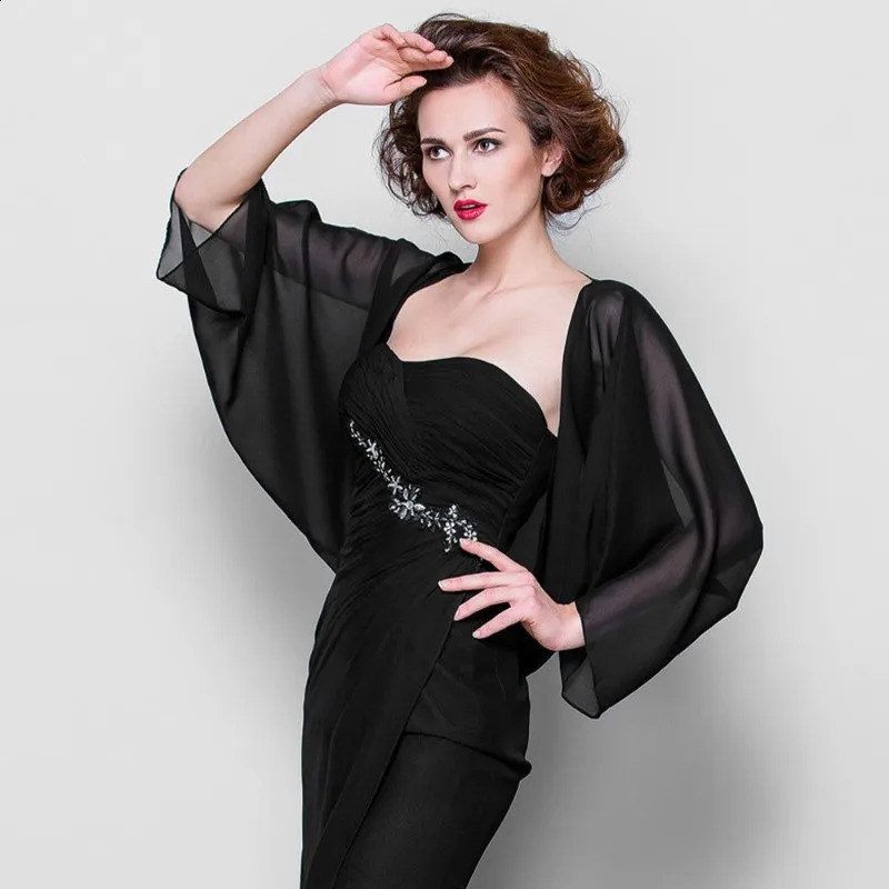 Women Chiffon Bolero Prom Party Illusion Shrug Elegant Soft Wedding Bridal Cape Female Evening Shawl Black Red White 260625 - view 4