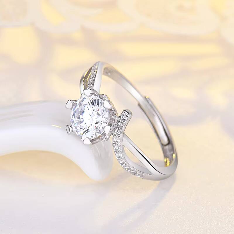 OAHLAN Adjustable Luxury Fine Jewelry Hypoallergenic Round Brilliant Cut Moissanite S925 Silver Rings for Womens Wedding - view 3