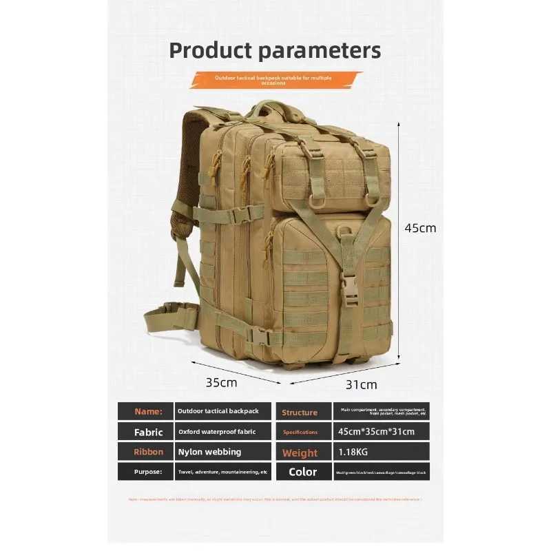 Sports Large-Capacity Backpack Camping Outdoor and Hiking Tactical Bag Water-Resistant Travel and Climbing Backpack M260626 - view 5