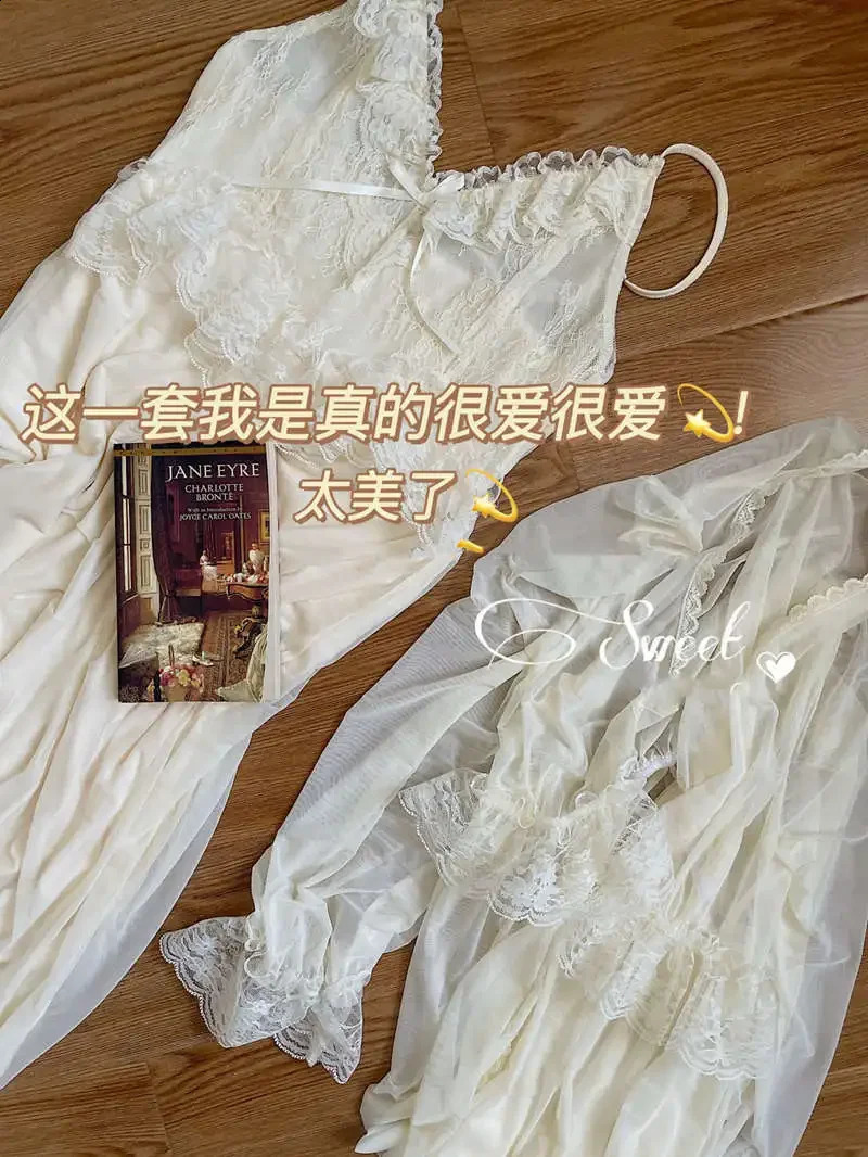 Vintage Female Court Style Thin Tulle Robe/Nightdress Ladies Princess Nightgowns Fairytale Pajamas Sleepwear Womens Clothing260622 - view 6