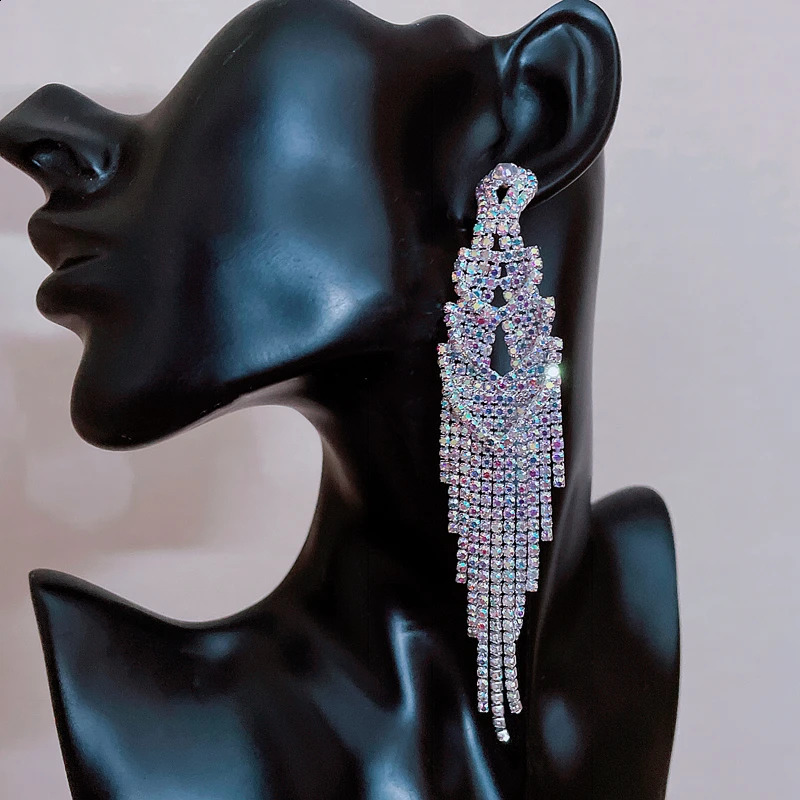 Fashion Long Tassel Earrings for Women Wedding Party Jewelry Accessories Sparkling Crystal Rhinestone Drop Dangle Earring 260625 - view 5