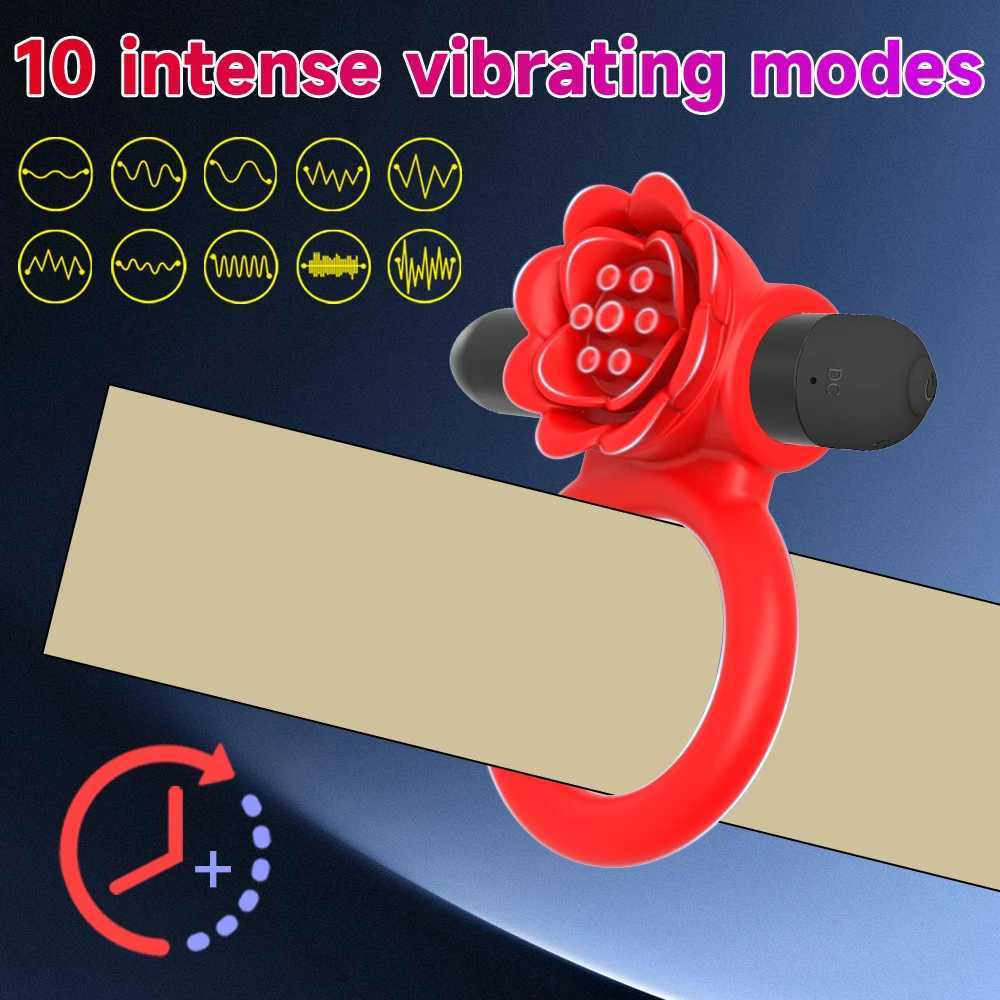 Sex Ring Rose Toy Penis for Man 10 Vibrations Pleasure Cock Rings Vibrator Clitoris Nipple G Spot Stimulator Adult Couples Goods M260626 - view 7
