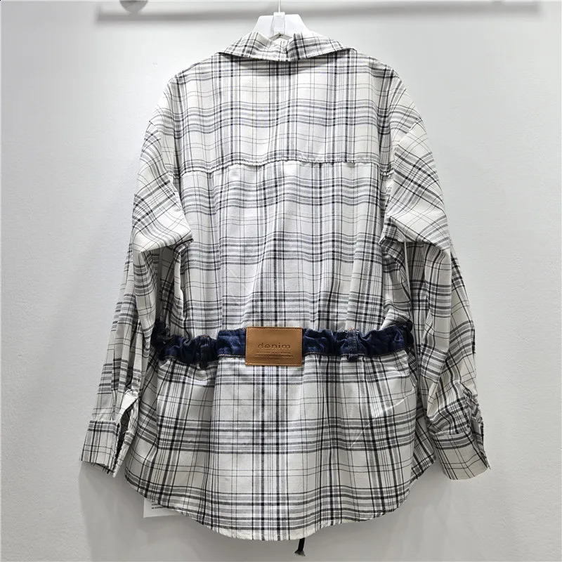 SuperAen Spring 2026 Korean-style ned Denim Patchwork Long-sleeved Shirt Single Breasted Loose Casual Tops 260626 - view 7