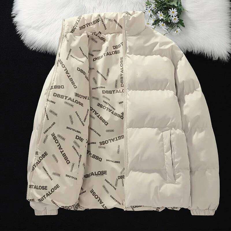 Mens Reversible Down Jacket Fall Winter Stand Collar Thickened Puffer Cotton Coat Warm Streetwear W260626 - view 5