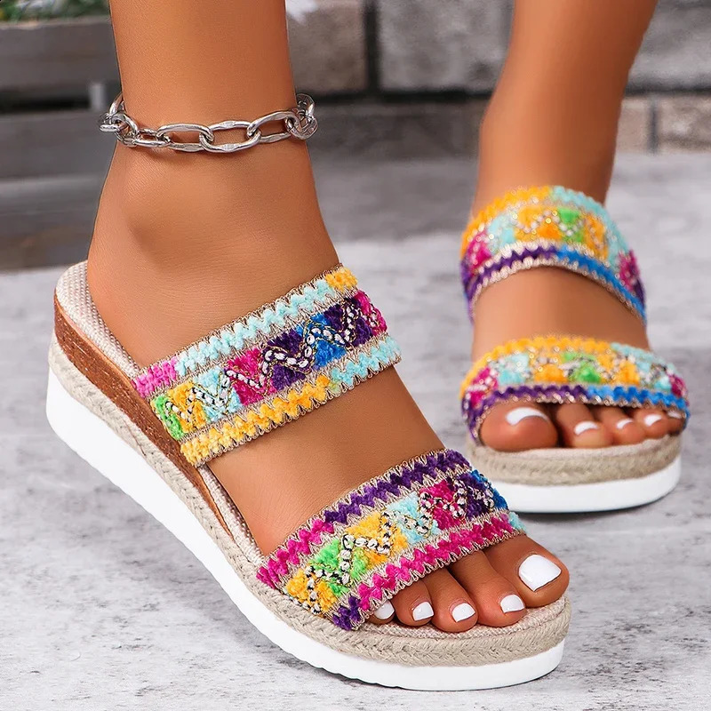 Colorful Striped Wedge Sandals Women Summer Lightweight Non Slip Beach Slippers Woman Plus Size Fashion On Platform 260626 - view 1