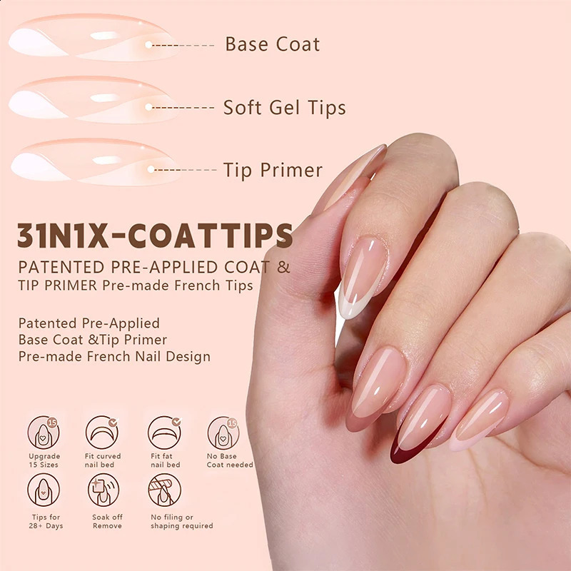 150Pcs/Box Acrylic Press on Nails Full Cover Fake False Tips Soft Gel Extension T-shaped Oval Capsule Almond Sculpted Salon DIY 260626 - view 4