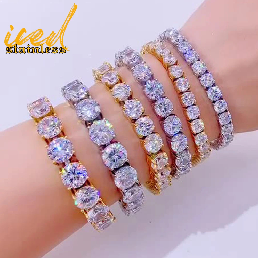 TOP QUALITY 316L Stainless Steel Tennis Chain Bracelets For Men Women Zircon Stone Link Hand Hip Hop Goth Jewelry 260623