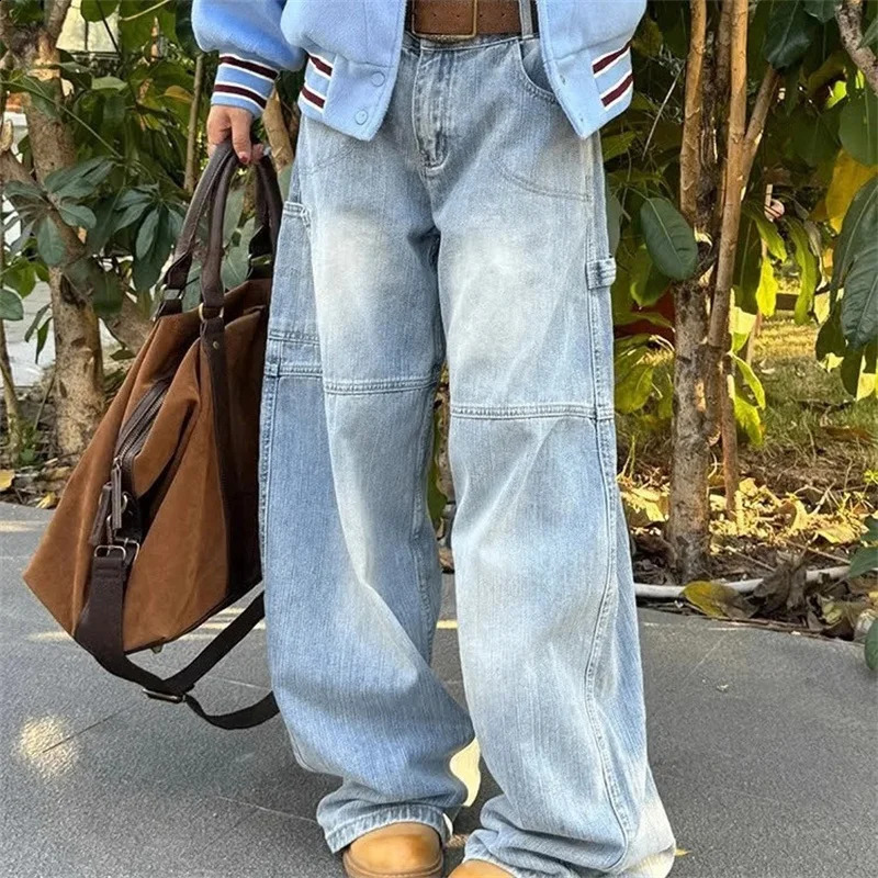 American Retro Letter Printed Baggy Cargo Jeans For Men Y2K Streetwear Straight Blue Denim Pantalones Cleanfit Fashion Jean 260625 - view 3