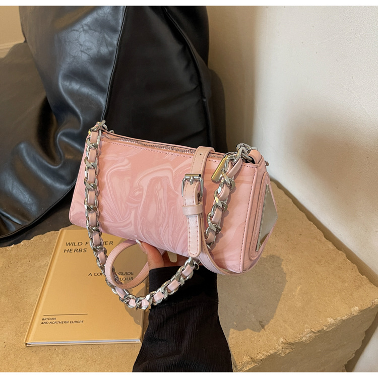 Designer Bag Vintage Marble Swirl Print Underarm Baguette Bag Ladies Trendy Shiny PU Leather Dual Strap Crossbody Handbag Fashion Evening Party Should