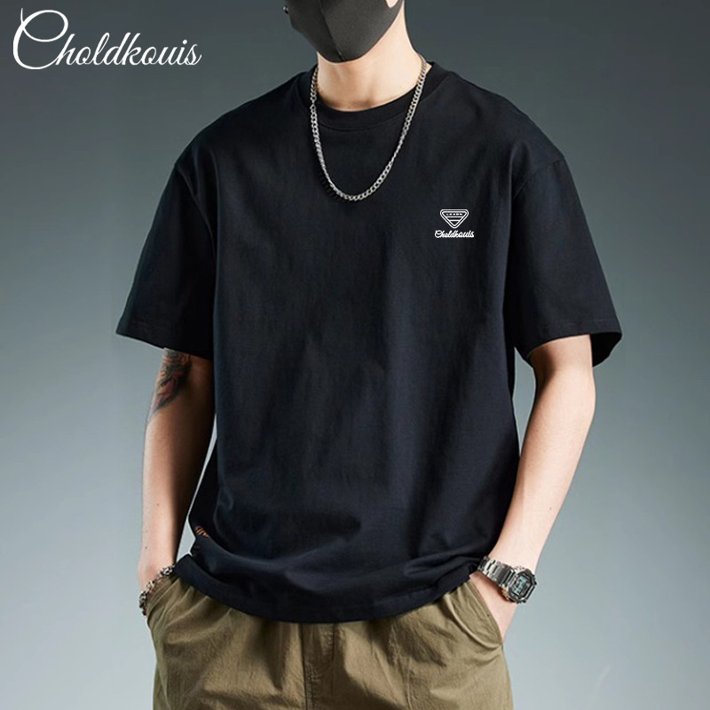 Short T-Shirt For Men New Summer Trend American Retro Heavyweight Fashion Seven-Quarter Sleeve Pure Cotton Clothing Men Round-Neck Pullover - view 5