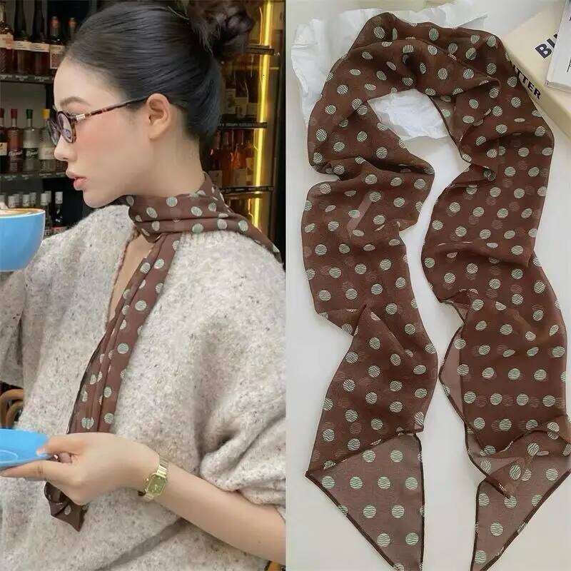 Floral Polka Dot Scarf-Thin Silk Neck Scarf for Women, Multi-purpose Hair Band & Bag Ribbon, Elegant Daily Wear Accessory 26Y06226 - view 3