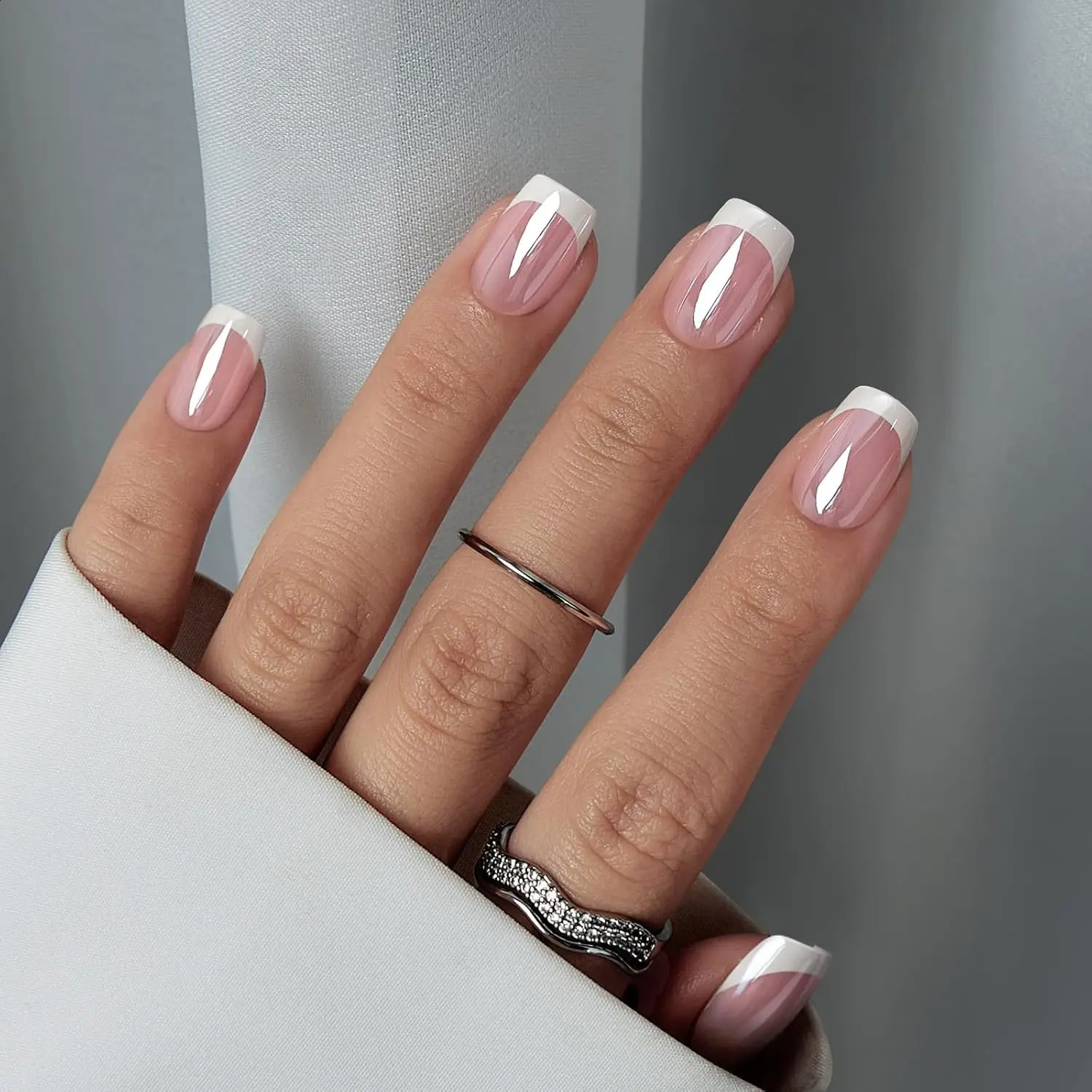 120Pcs Pink French Short Square Fake Nails 12-Sizes Full Cover Press On Nails Wearable Detachable Finished False Fingertips 260626 - view 4