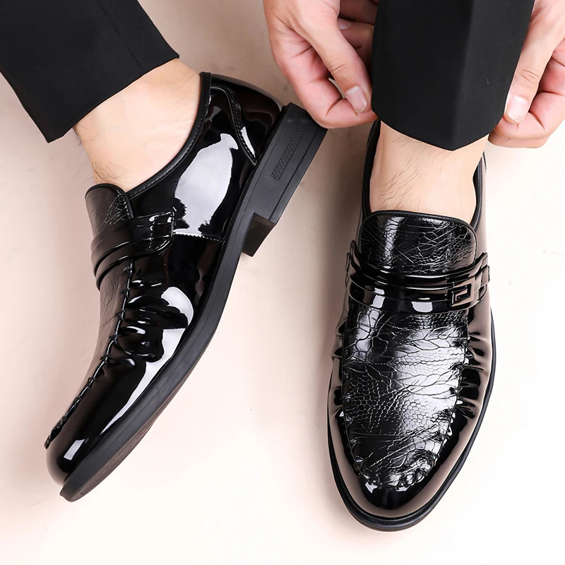Mens Brown Pattern Dress Shoes Patent Leather Slipon Loafers Formal Business Wedding Oxfords for Men 260624 - view 5
