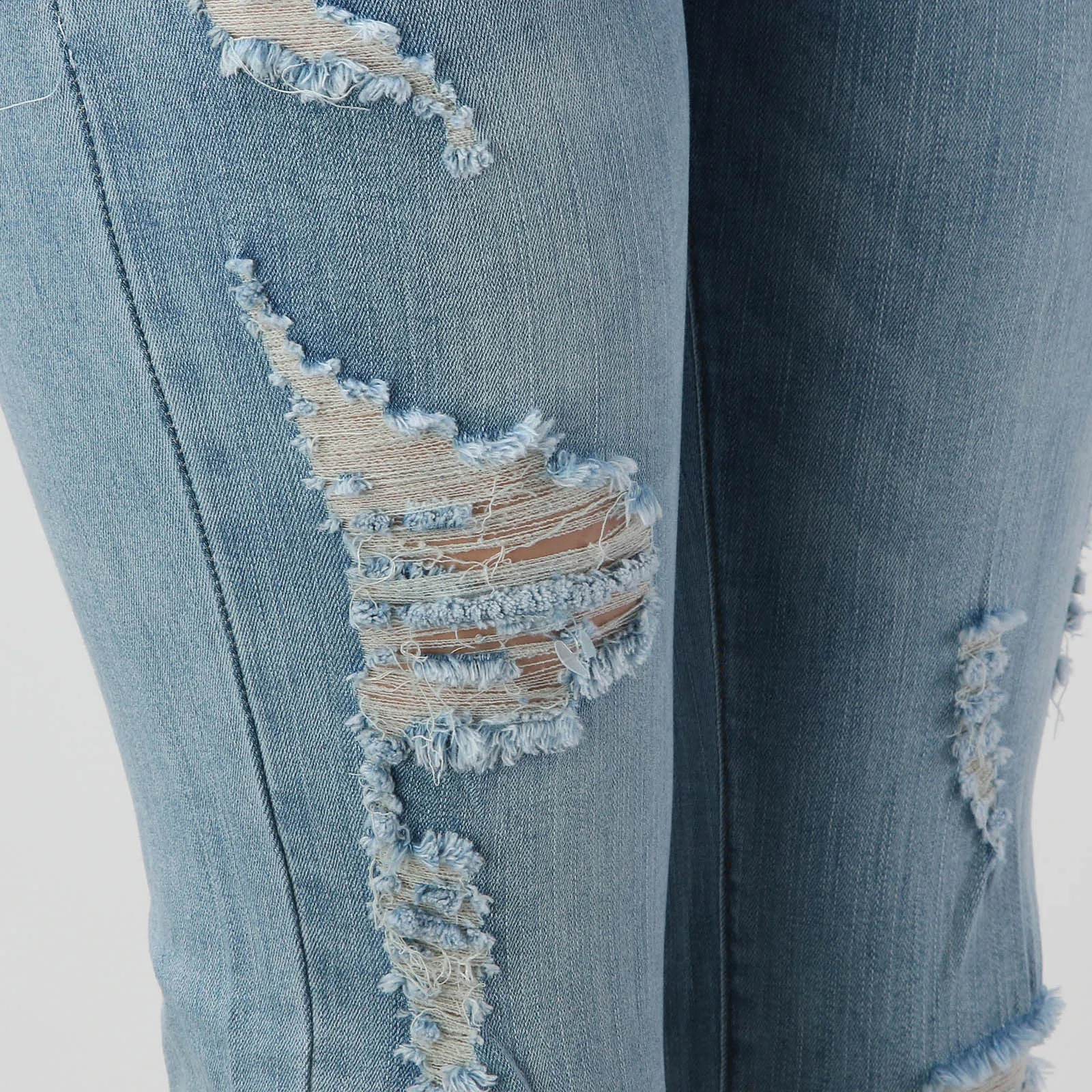 Women Casual Jean Pants Simple Fashion Ripped Make Old High Waist Belt Slim Fit Look Thin Cropped Jeans Trousers With Pocket 260611 - view 6