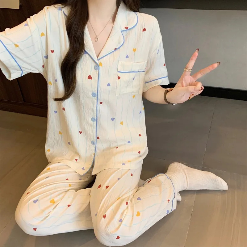 Harajuku Style Kawaii Sleepwear Loungewear 2 PC Set Cartoon Bear Print Cute Casual Womens Pajamas Summer Short Sleeve Homewear 260625 - view 4