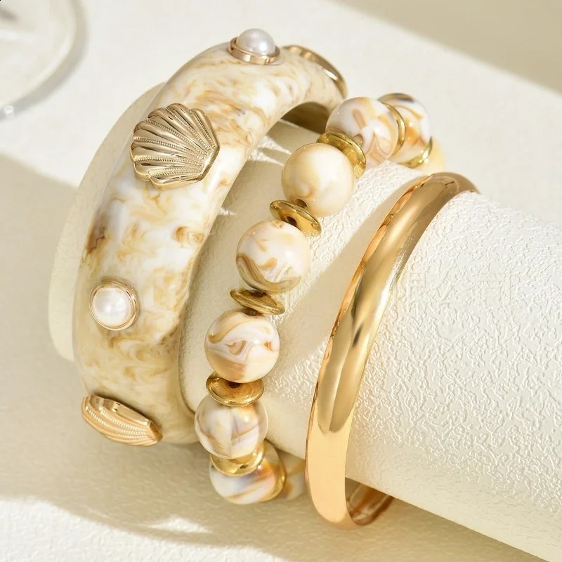 DIEZI One Set Bohemian Ethnic Beads Strand Bracelet Bangle Sets Vintage Pearl Shell Resin Bangles For Women Men Gift Jewelry 260625 - view 3