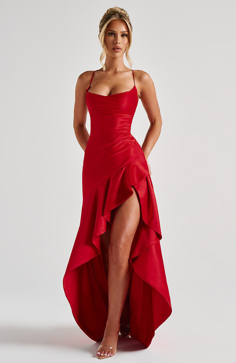 2025 Summer Sexy Womens Spaghetti Strap Backless Ruffle Irregular Dress Gown - view 7