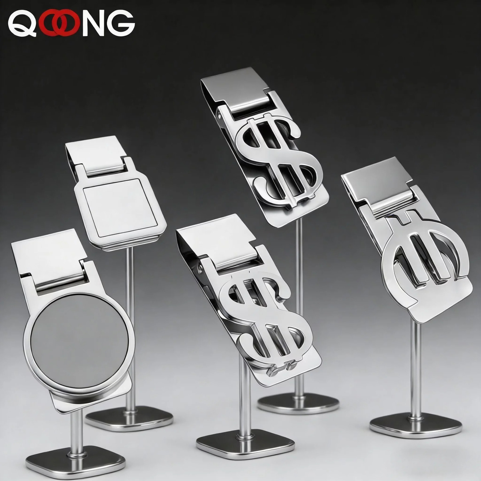QOONG Custom Lettering Stainless Steel Silver Money Clip Holder Slim Pocket Cash ID Credit Card Metal Clips Wallet QZ40-009 260626
