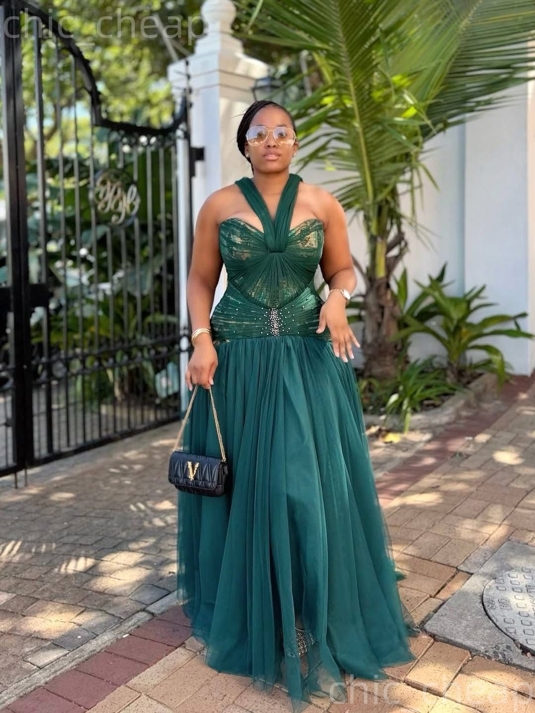 2026 Hunter Green A-line Summer Beach Party Dress Spaghetti Printed Beaded Tulle Long Gowns Birthday Formal Cocktail Casual Dresses For Dinner Club We - view 5