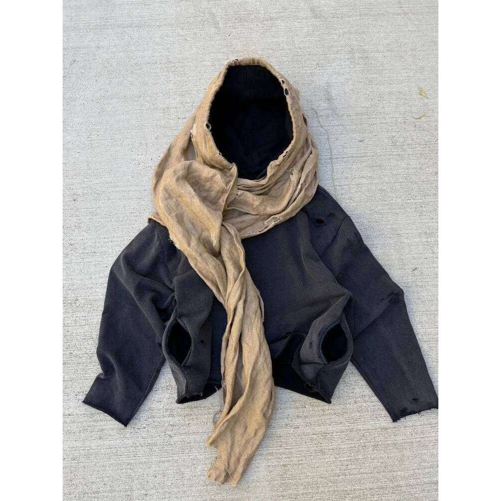 Personalized street niche headscarf patchwork hooded sweatshirt, early autumn new style pullover casual top W260626 - view 3