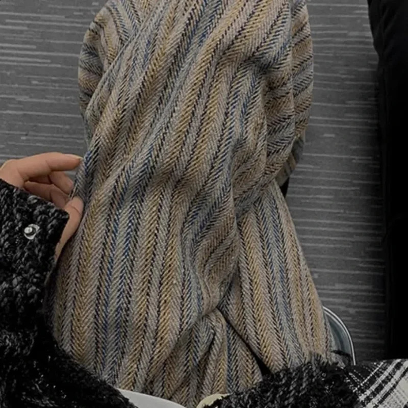 All Match Thick Loose Straight Leg Pants with Autumn and Winter Stripes Woolen Drape Casual Mens Retro 260625