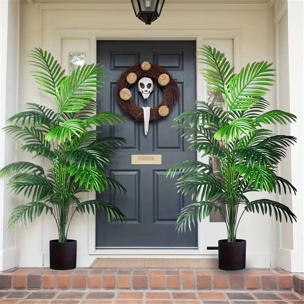 24 Leaves Areca Palm Artificial Plants Trees in Pot Plastic Green Fake Plant Tree Bonsai for Room Home Indoor Outdoor Decoration ddmythur - view 3