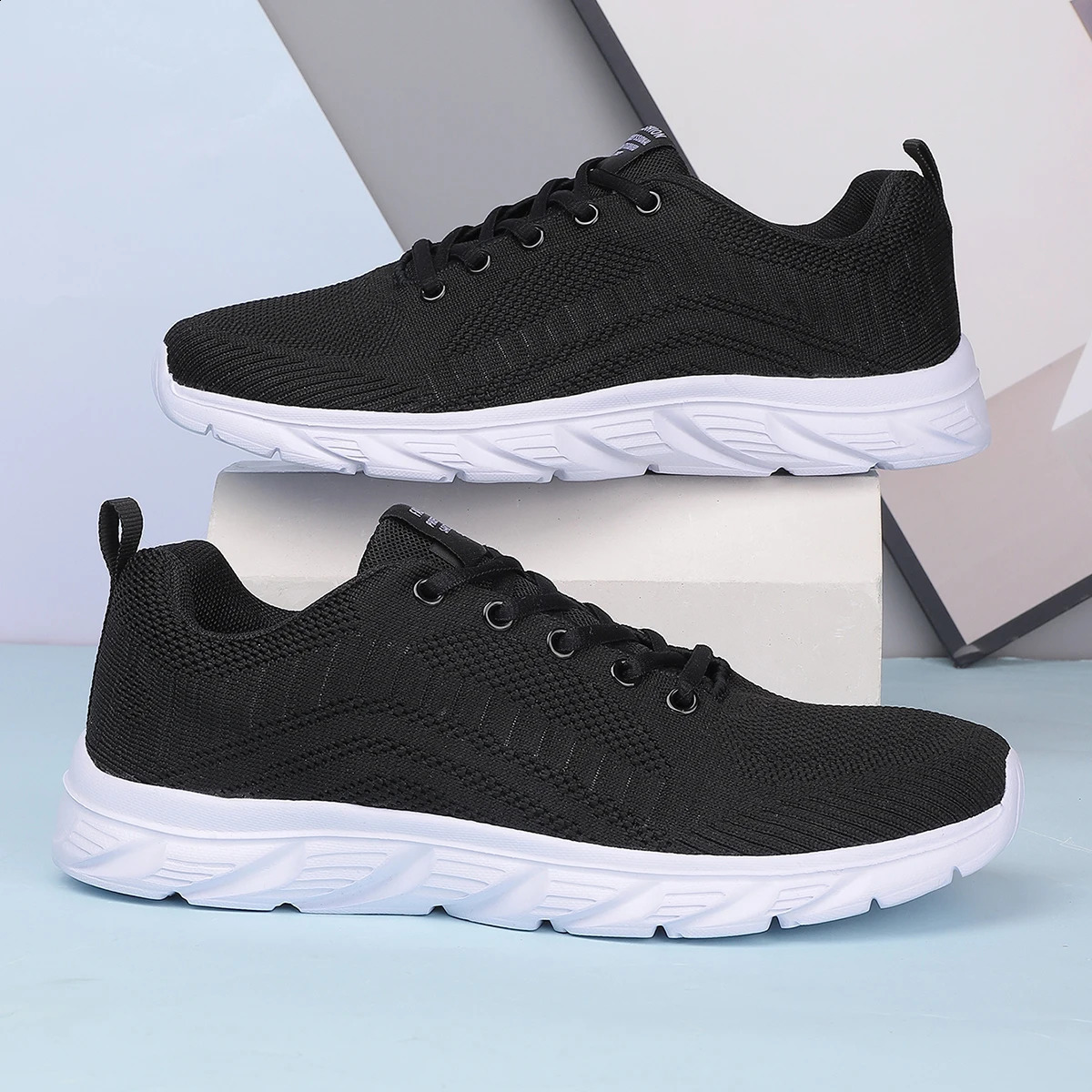 ZERJER Full Black Flying Knit Men Sneakers Breathable Lightweight NonSlip Casual Running Walking Athletic Shoes for Outdoor Da 260626 - view 5