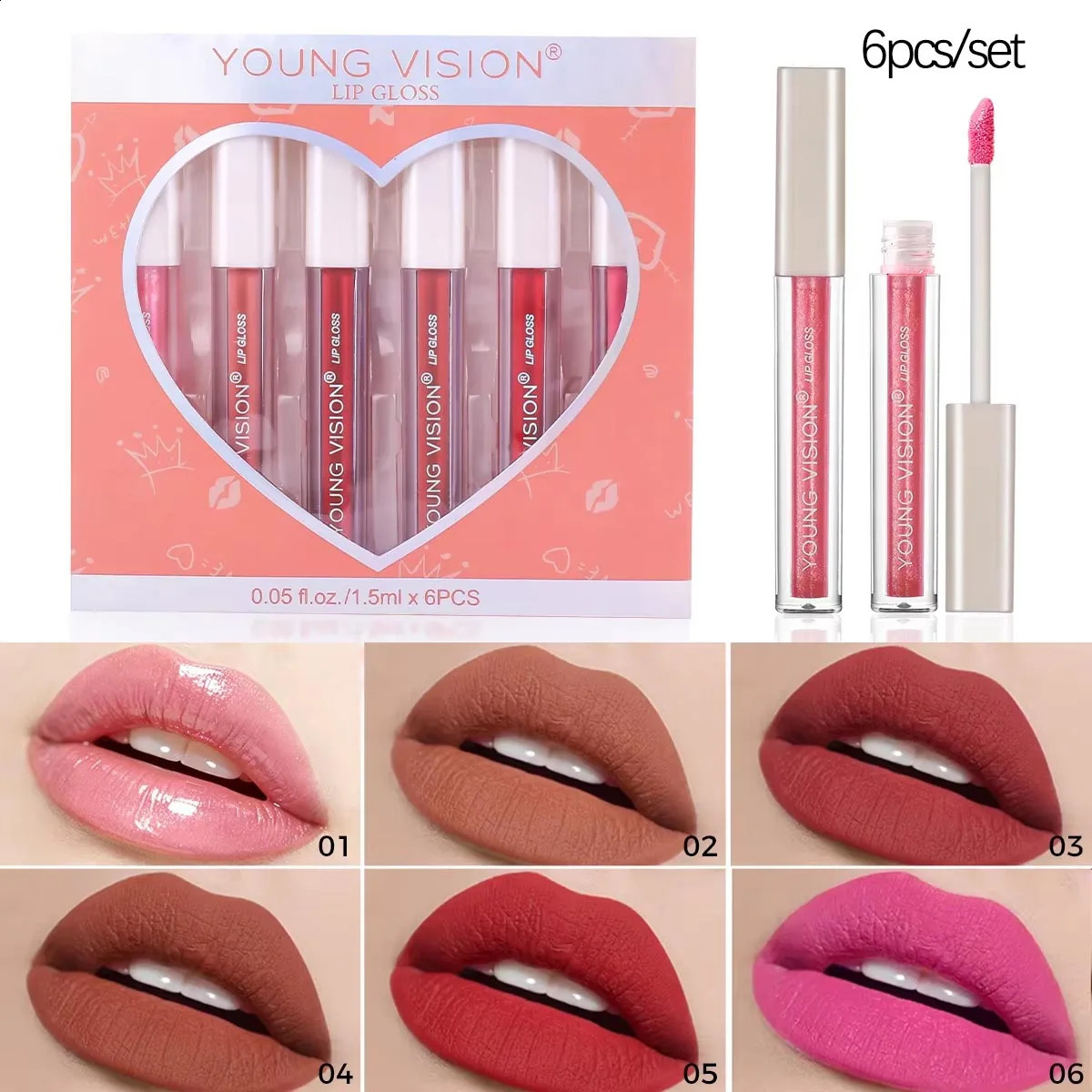 6Pcs/8Pcs matte color lasting lip gloss set three-dimensional plastic lips waterproof -sweat non-stick cup lipstick set 260626 - view 5