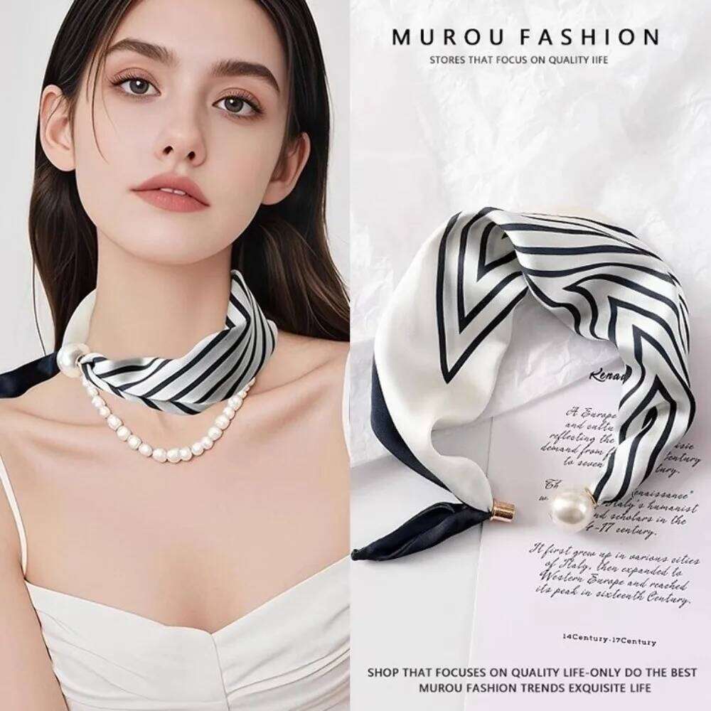 New Pearl Buckle Silk Thin Printed Neck Scarf Lightweight Soft Neckerchief Women 26Y06226 - view 5