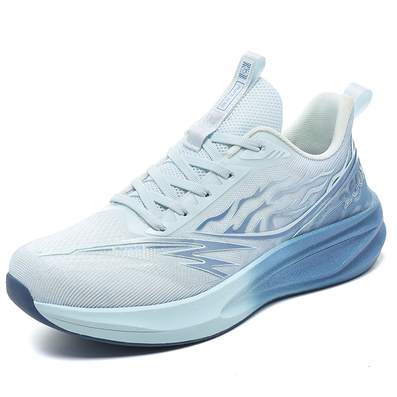 Men Flame Print Gradient Road Running Sneakers High Rebound Thick Midsole Non Slip Rubber Outsole Professional Jogging Competition Footwear - view 3